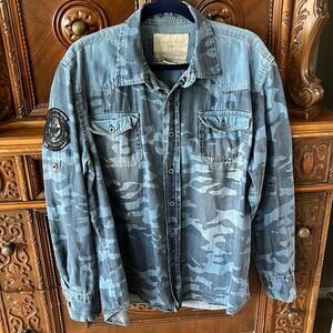 Smoke Rise Blue camo denim button down shirt/shacket.